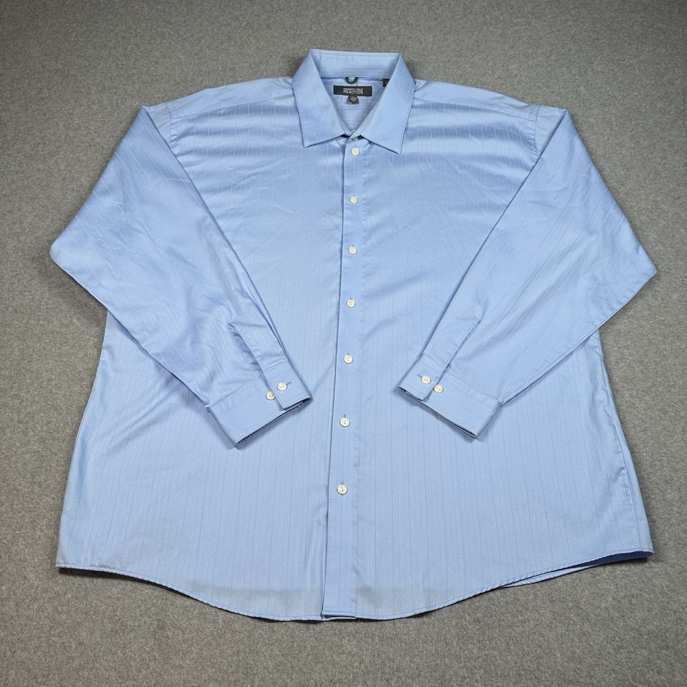 Kenneth Cole Reaction 2XL 18 34/35 Blue Wrinkle Free Cotton Dress Shirt